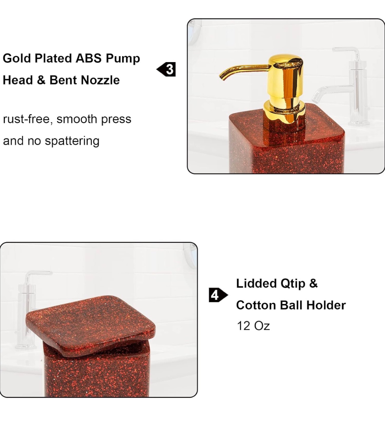 Red Glitter Bathroom Accessory Set of 5pcs - photo 4