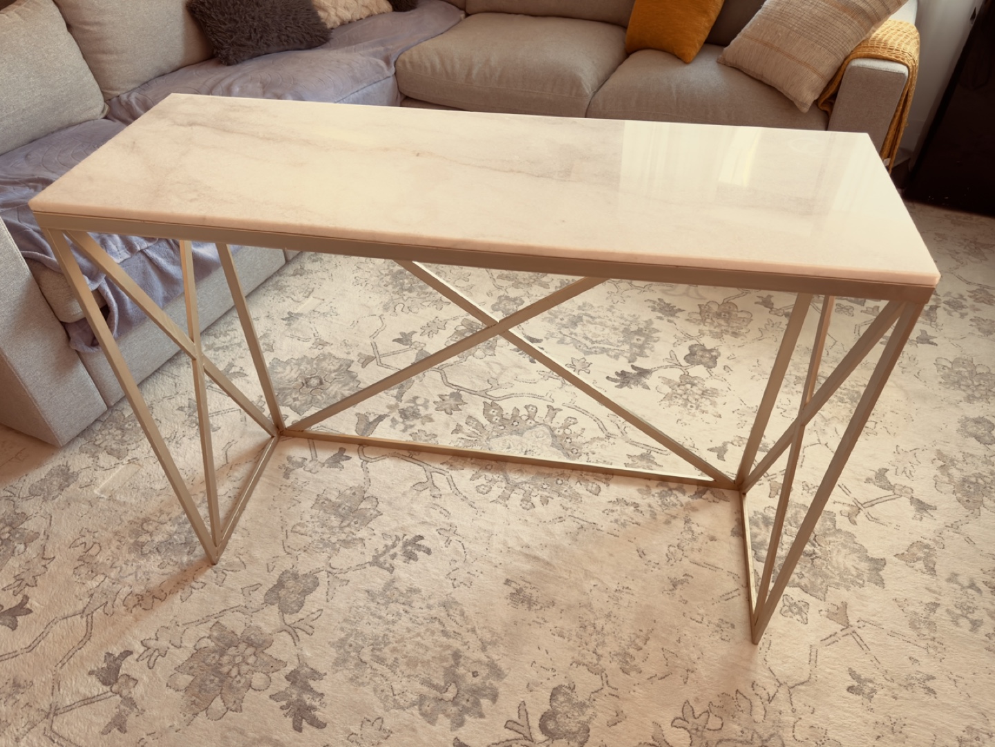 Gold Console Table with Marble Top