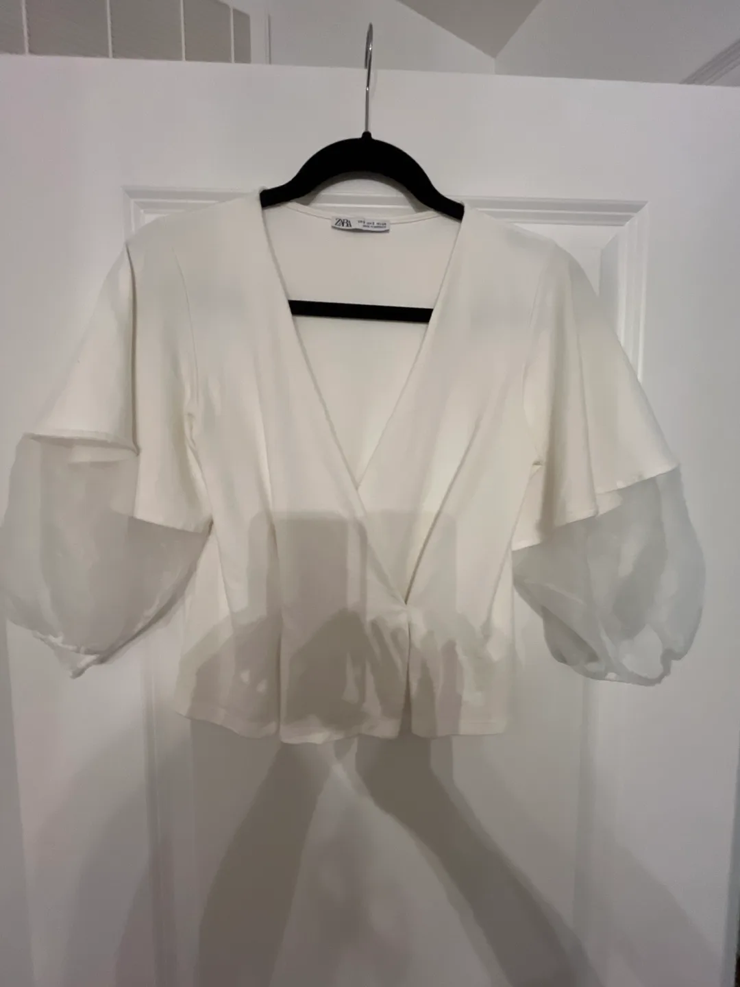 Zara White Blouse with Sheer Sleeves image indicator(2)