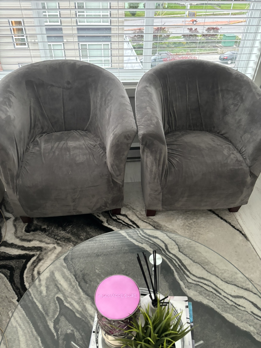 2 Grey accent armchairs