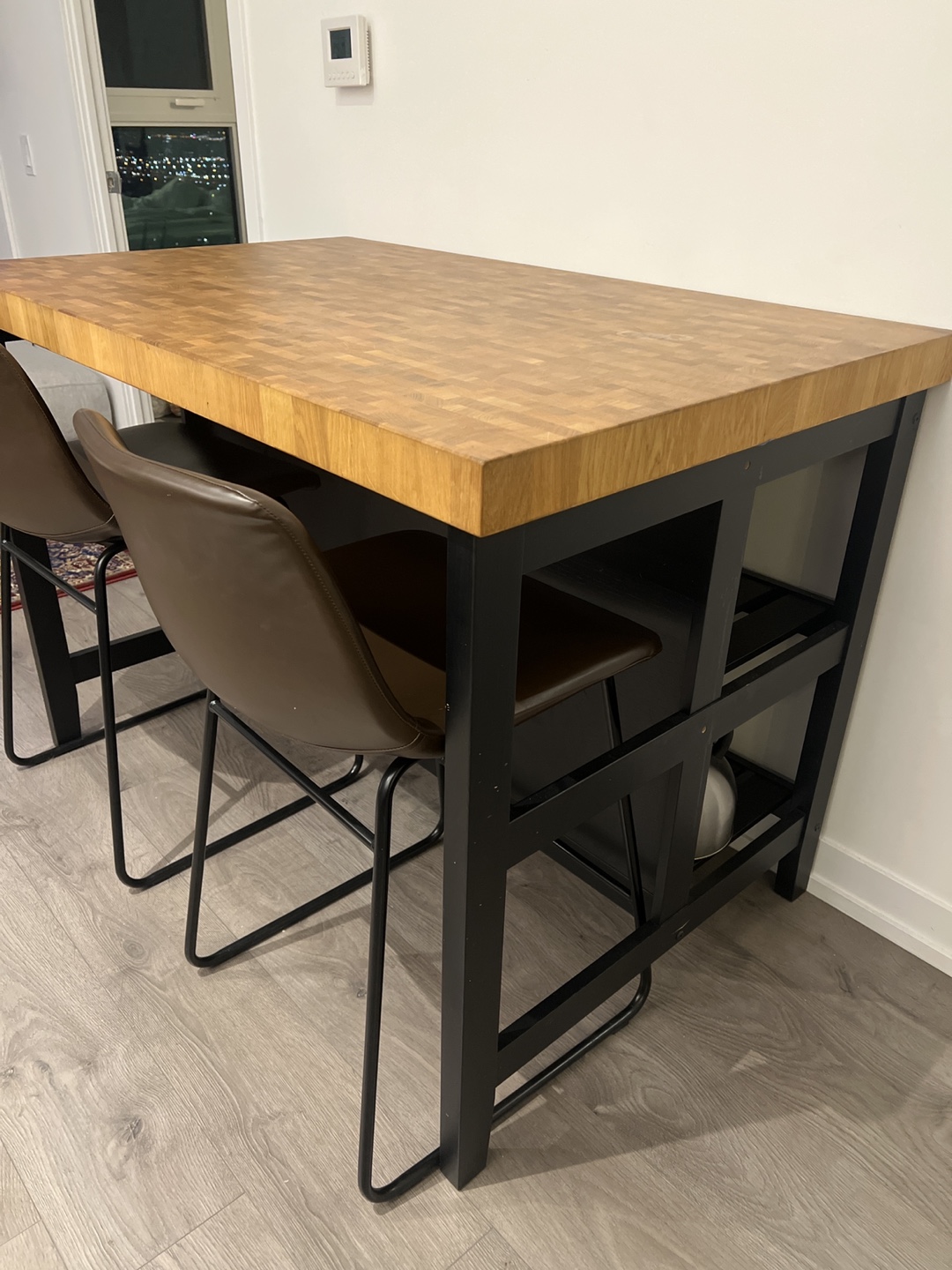 IKEA VADHOLMA Kitchen Island - Black/Oak *includes 2 chair*