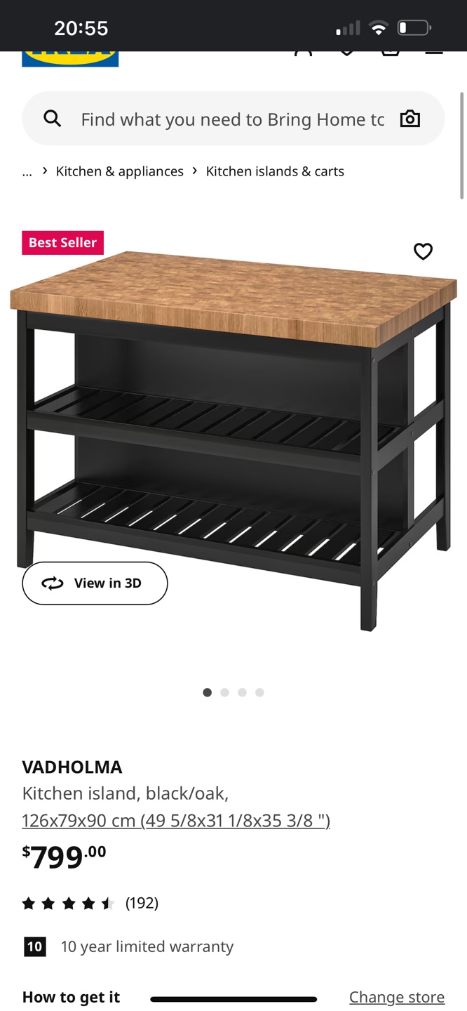 IKEA VADHOLMA Kitchen Island - Black/Oak *includes 2 chair* - photo 2