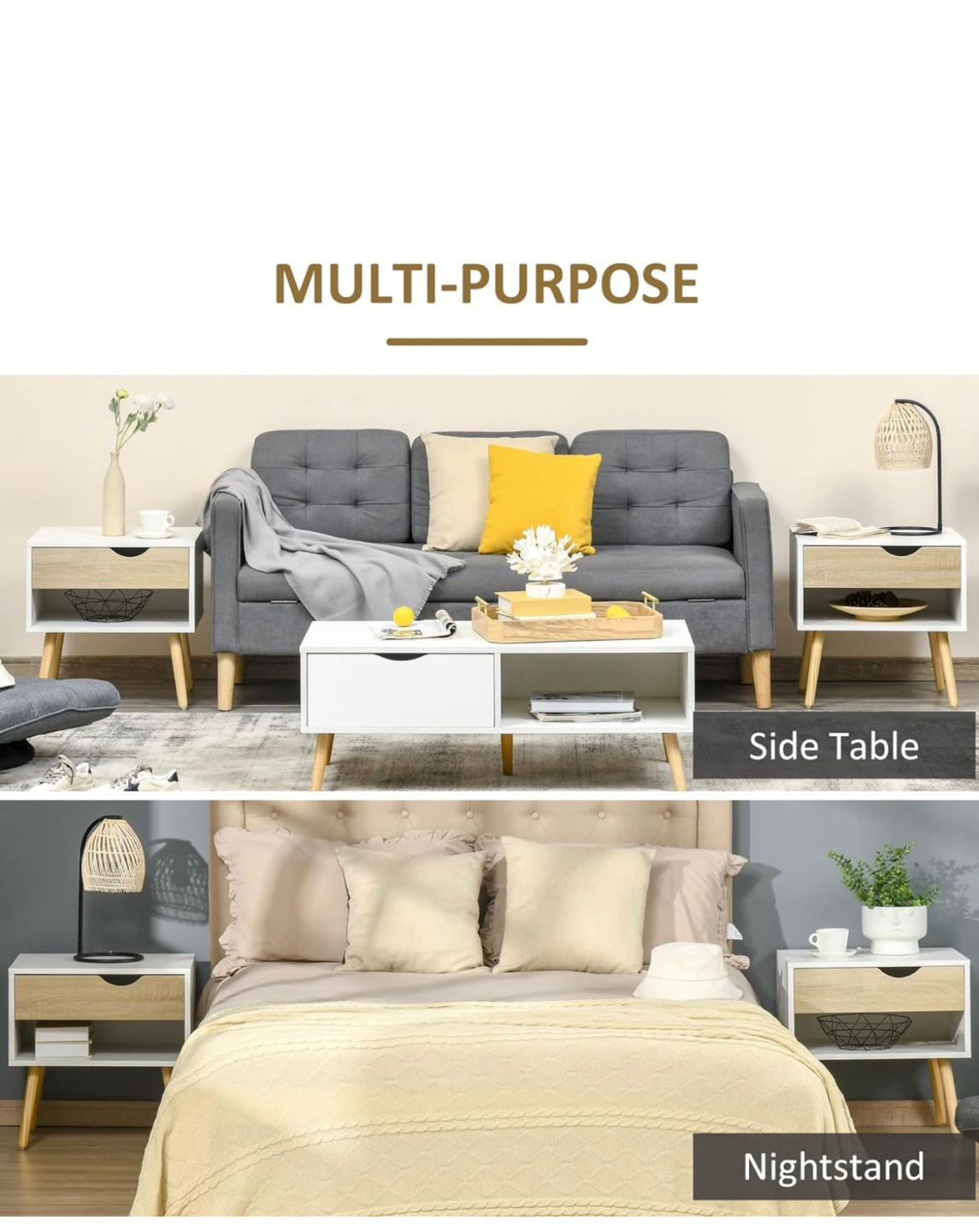 Set of 2 Nightstands with Drawers - photo 3
