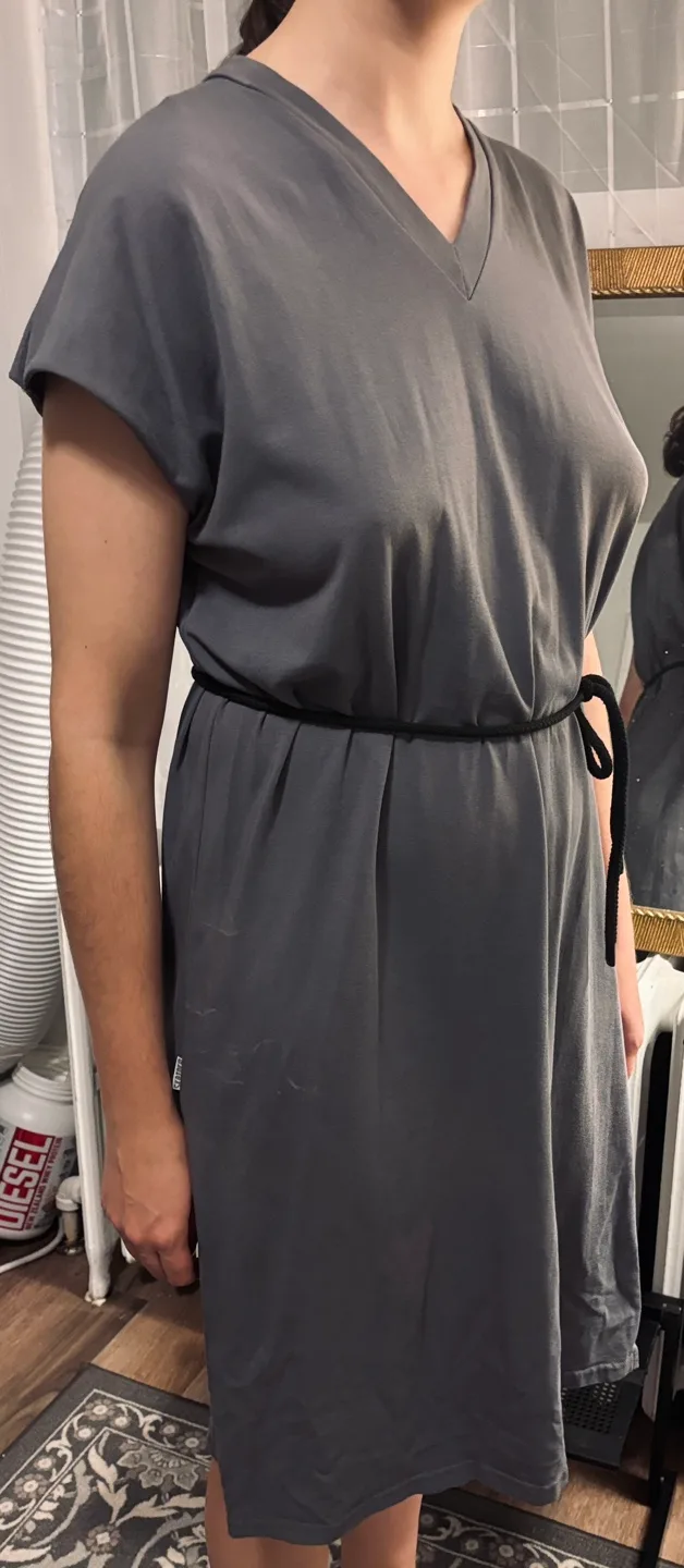 Grey T-Shirt Dress with Belt image indicator(2)