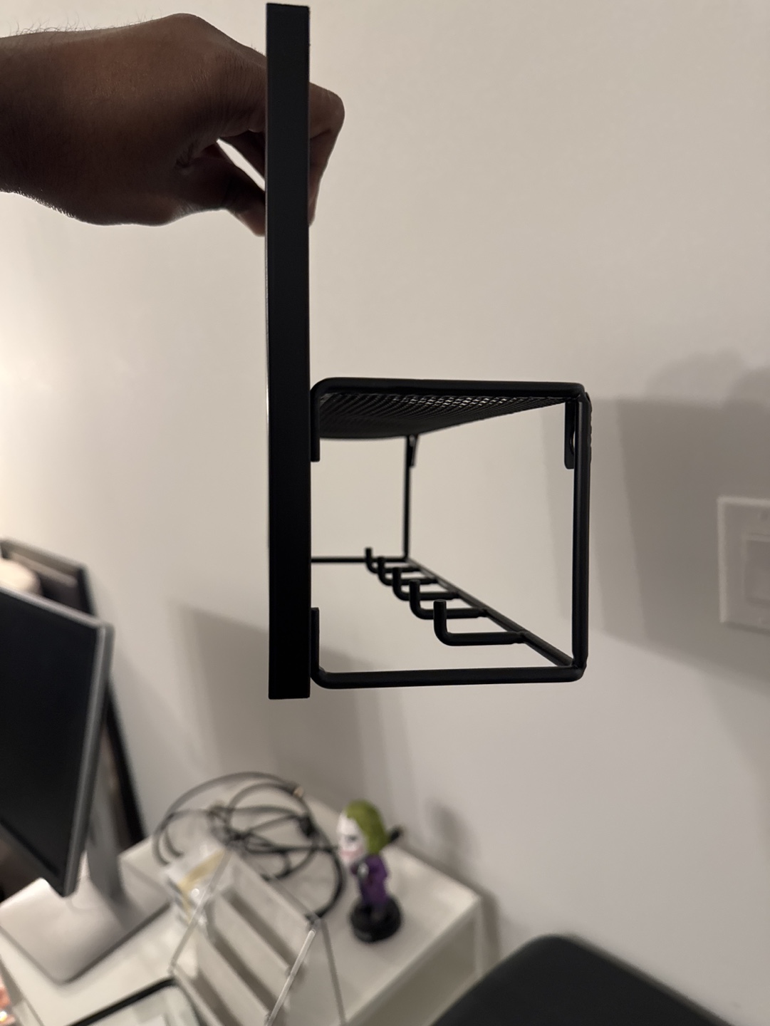 Black Metal Wall Mounted Mirror with Shelf and Hooks - photo 2