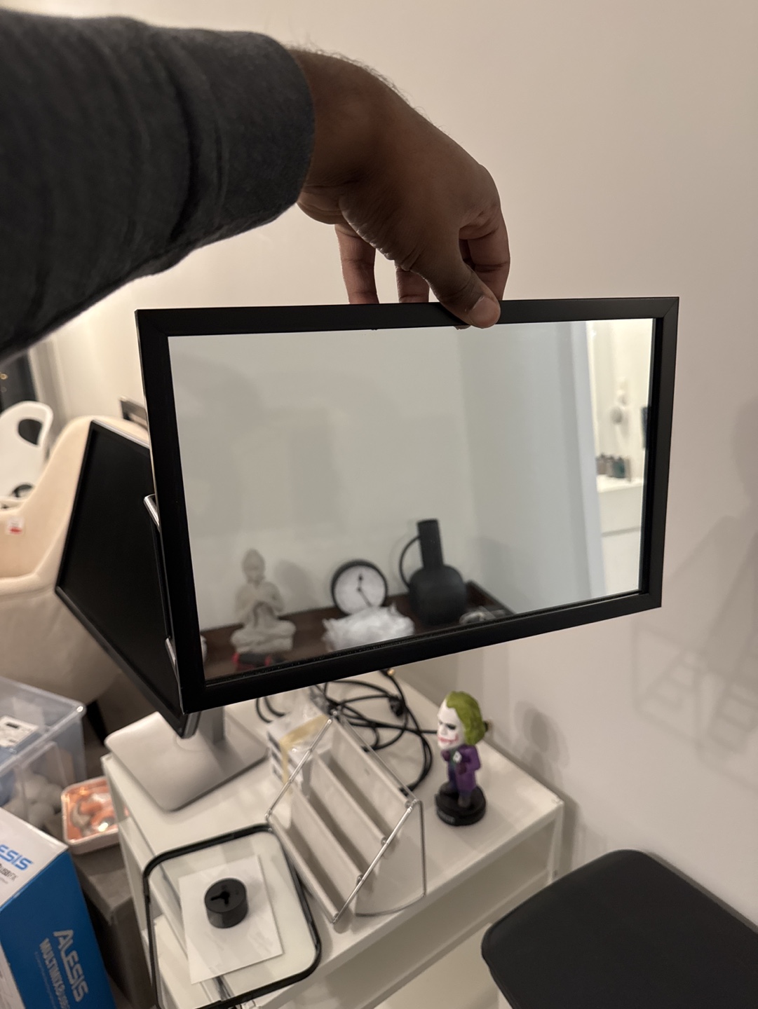 Black Metal Wall Mounted Mirror with Shelf and Hooks
