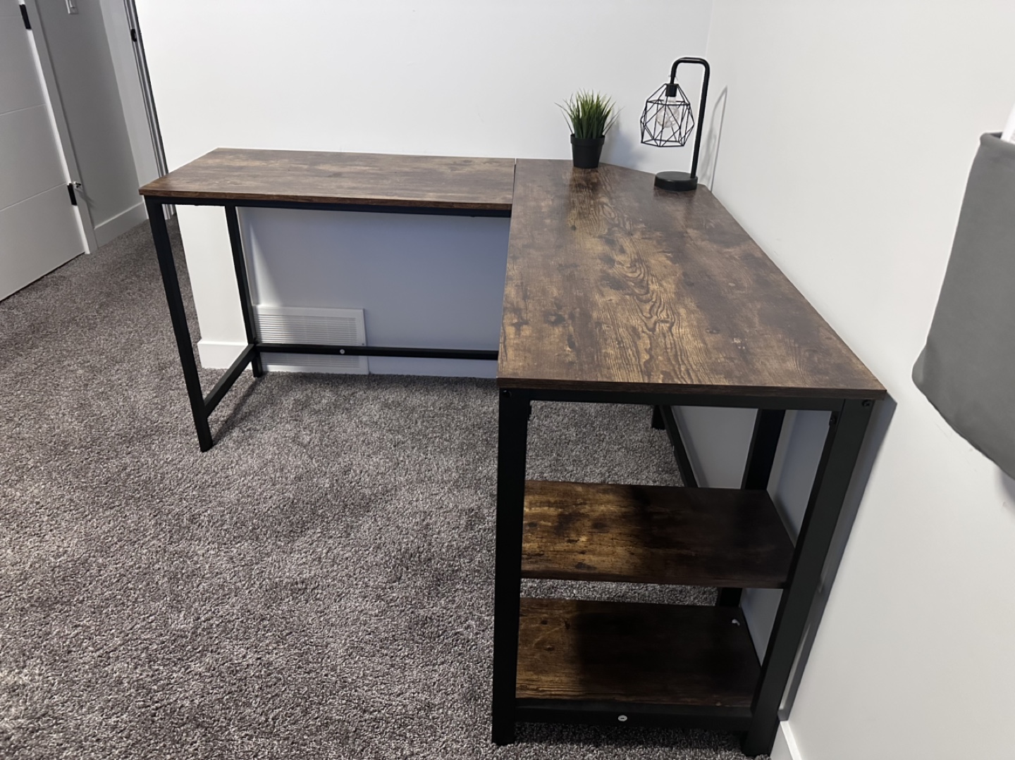 L-Shaped Computer Desk with Storage Shelves