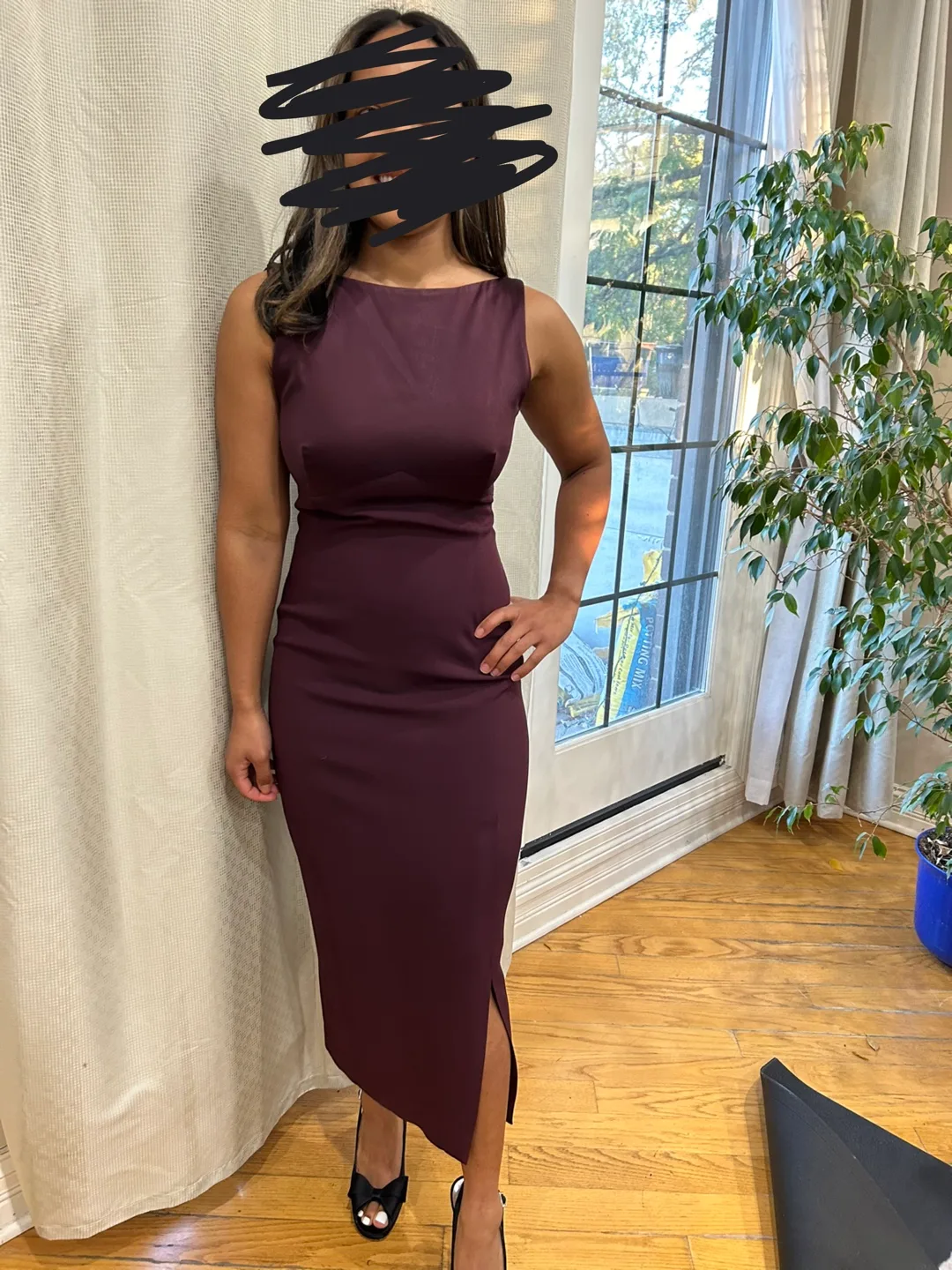 Burgundy Satin Midi Dress thumbnail
