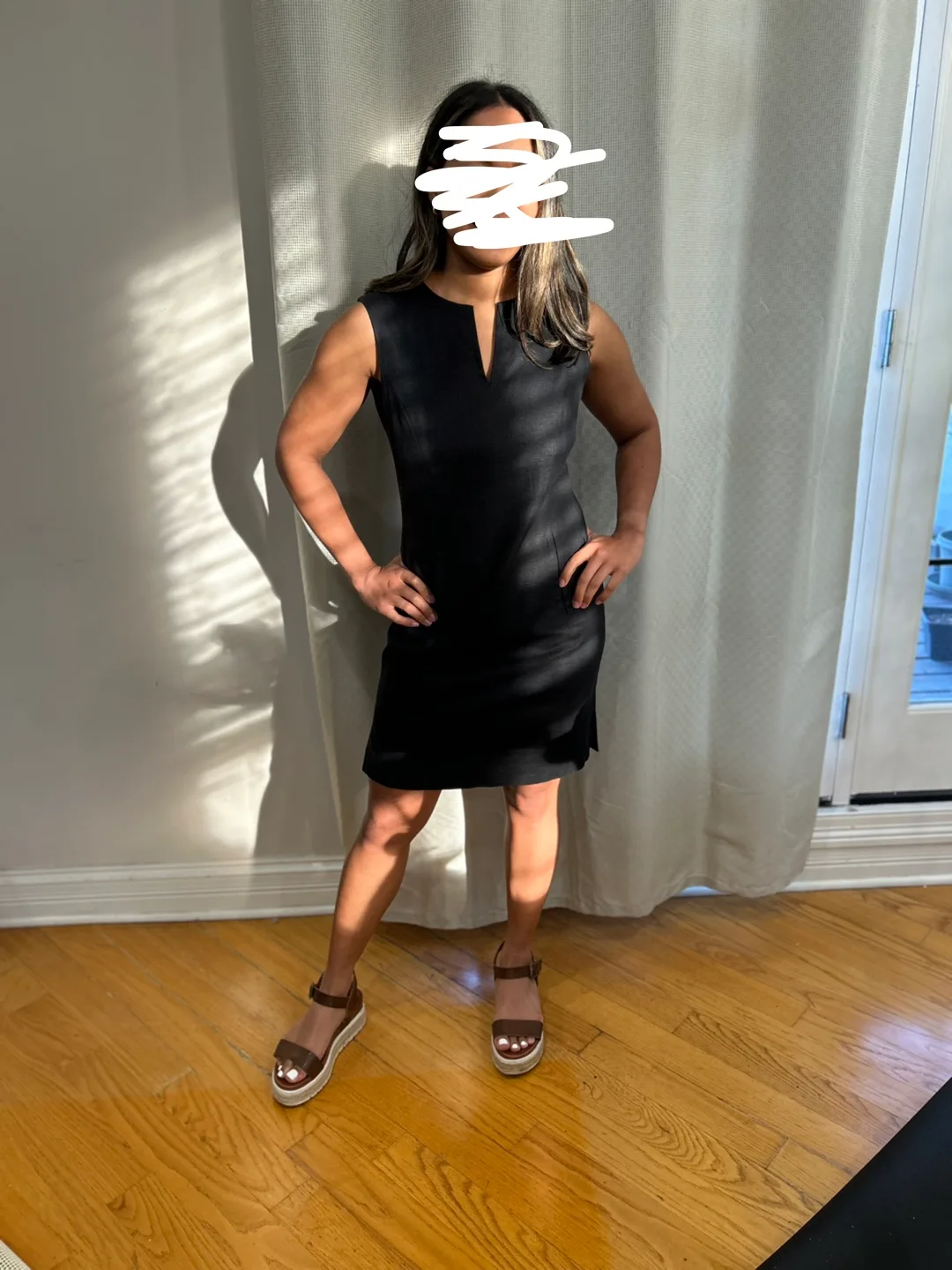 Black Sleeveless Sheath Dress - Silk/Linen Mik thumbnail