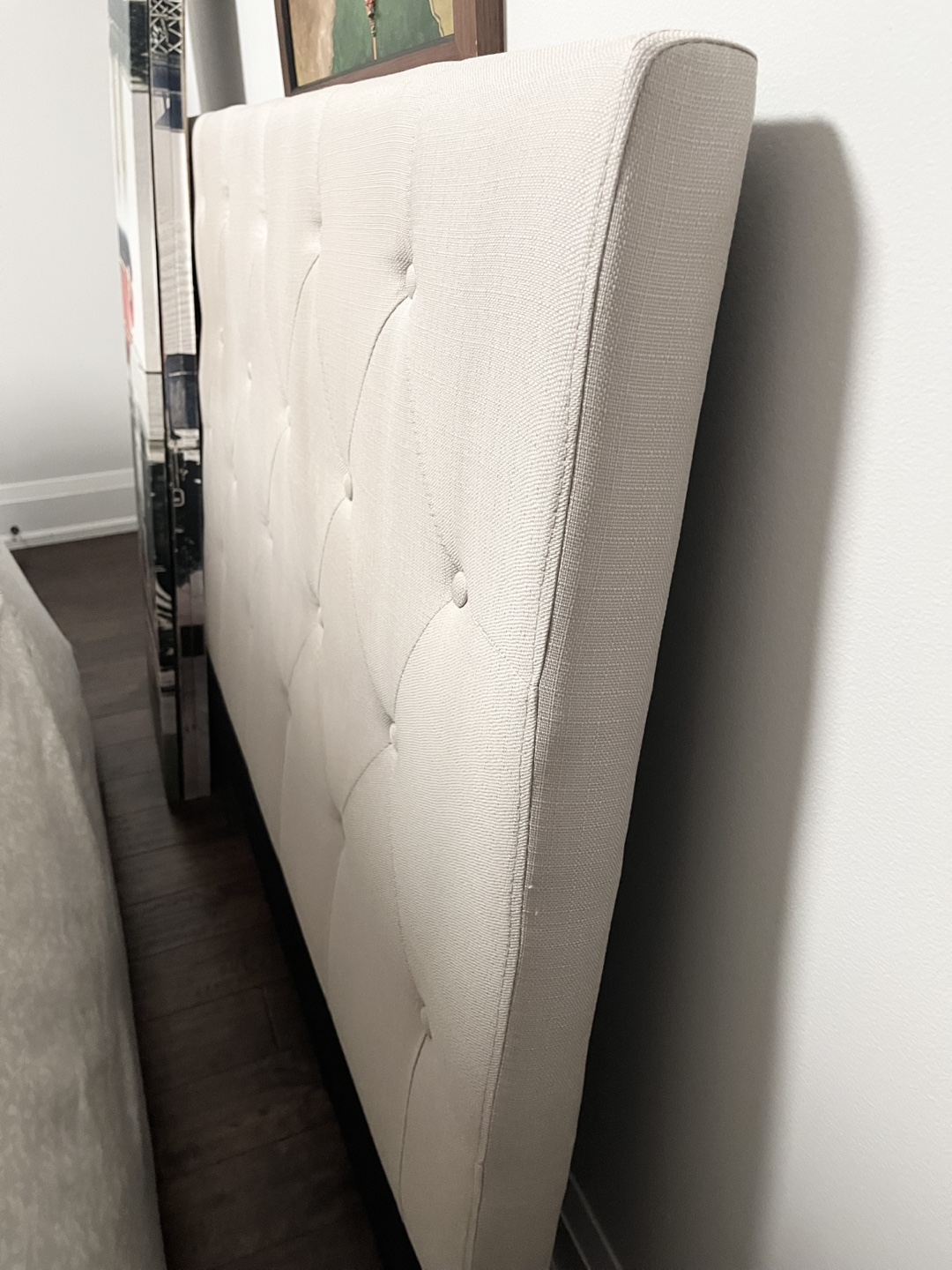 Queen Beige Upholstered Headboard and footboard - photo 4