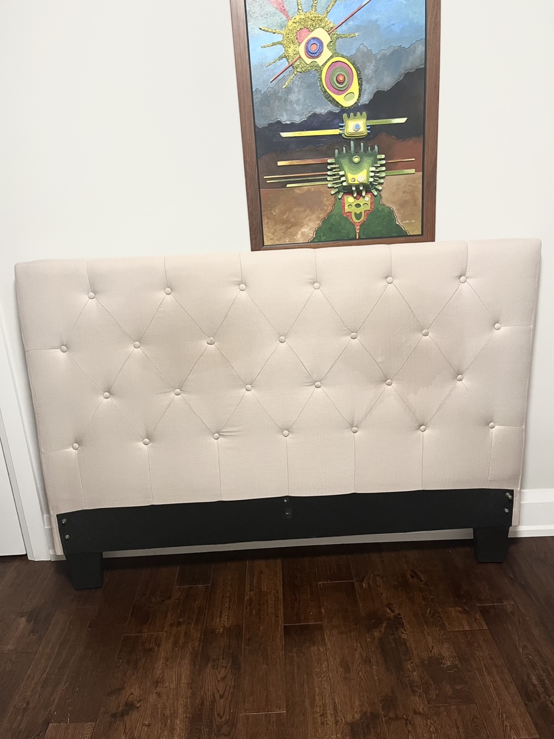Queen Beige Upholstered Headboard and footboard - photo 2