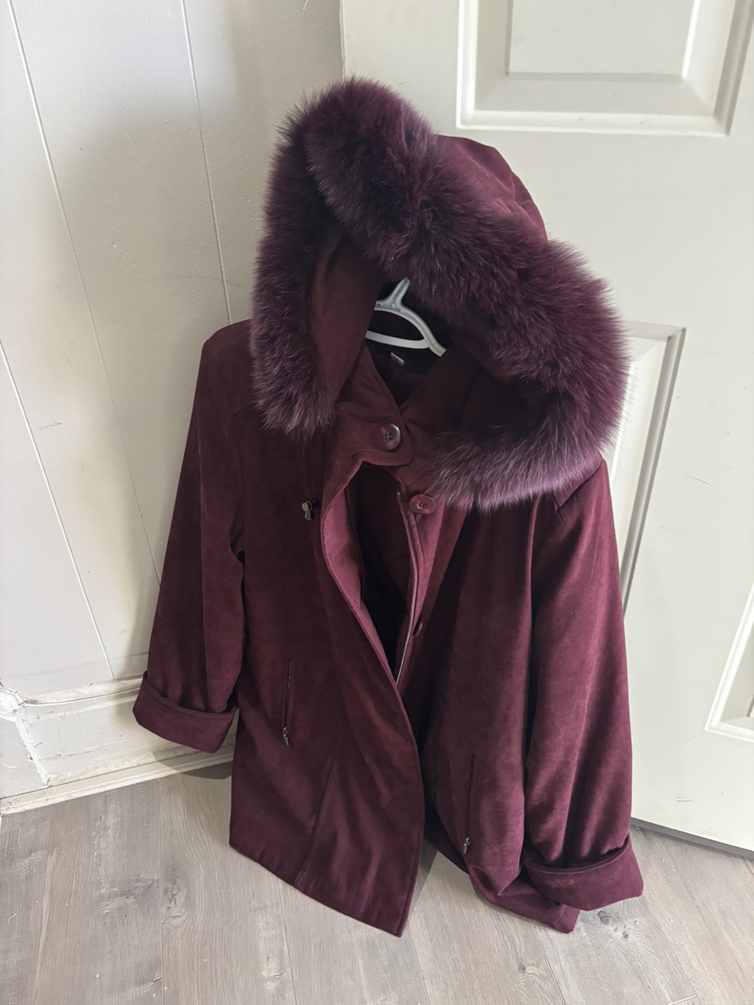 Burgundy Faux Fur Trimmed Jacket
