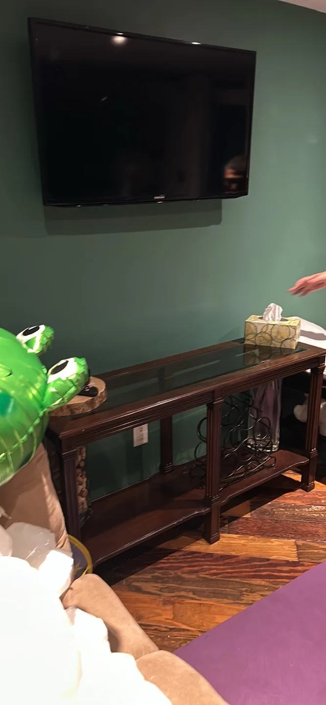 Dark Wood Console Table with Glass Top thumbnail