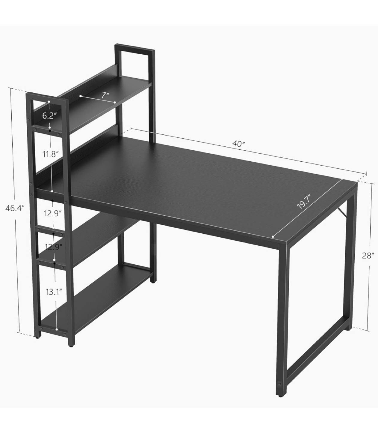 Black Computer Desk with Bookshelf - photo 2
