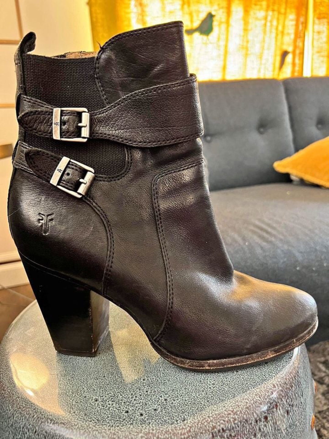 Frye Black Leather Buckle Boots