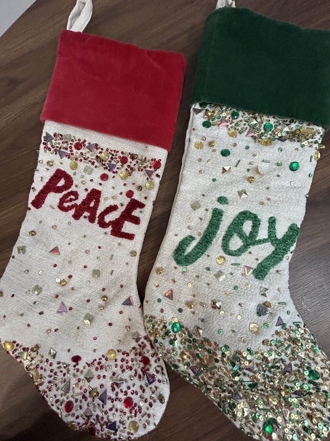 Set of 2 Christmas Stockings - Peace & Joy