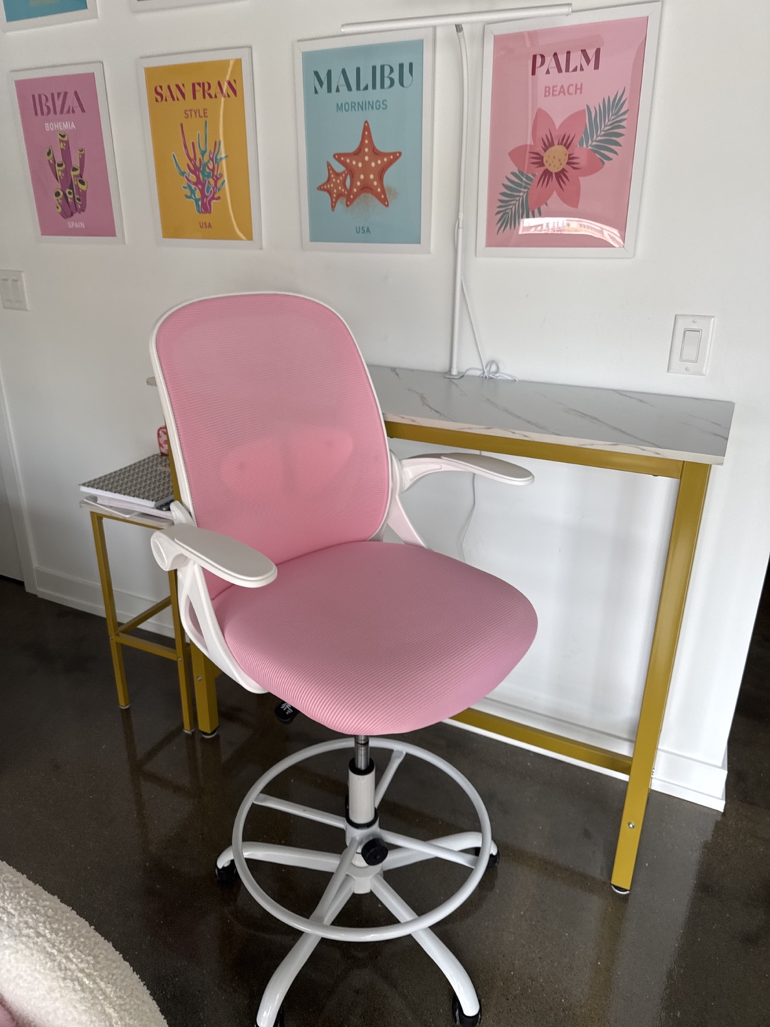 Pink Mesh Office Chair with White Frame