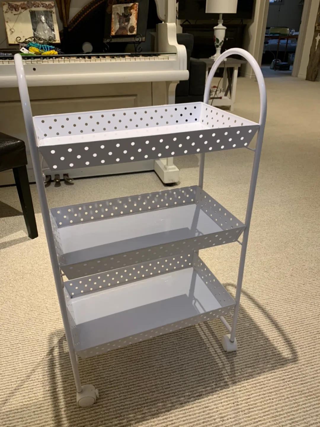 White Rolling Metal Cart with 3 Shelves thumbnail