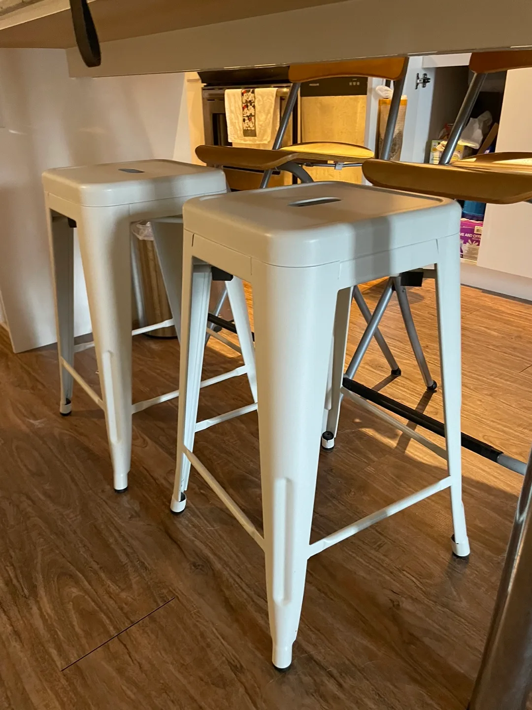 4 White Metal Stools thumbnail