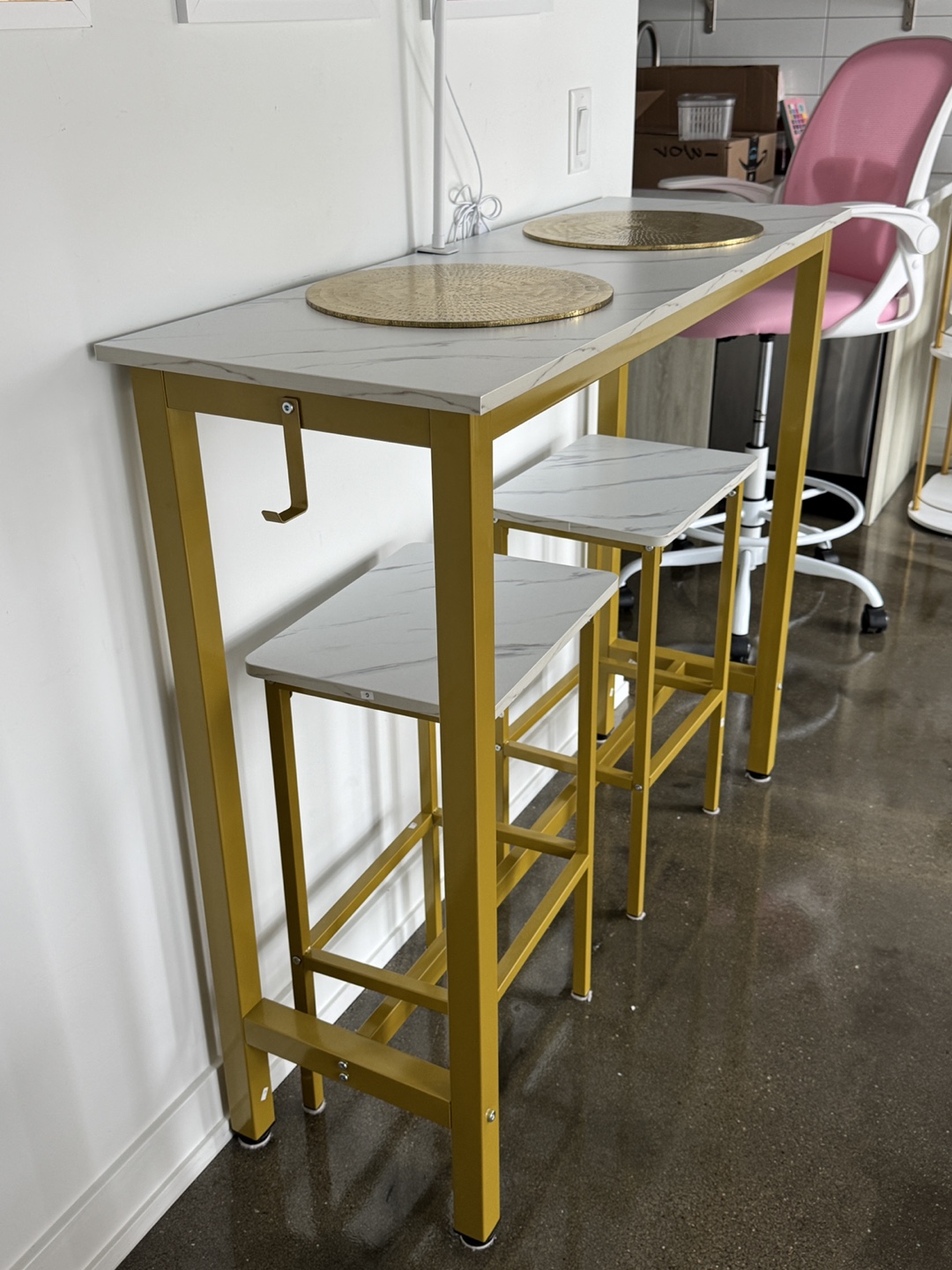 Gold Bar Table with Two Stools - photo 2