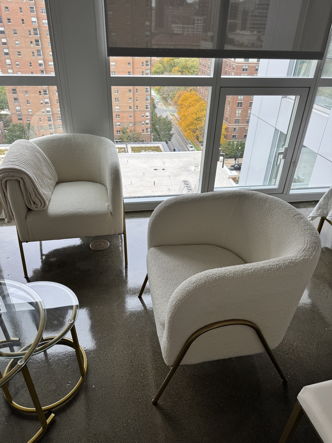 2 White Plush Accent Chairs with Gold Legs - photo 3