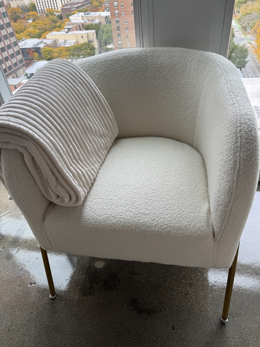 2 White Plush Accent Chairs with Gold Legs - photo 2