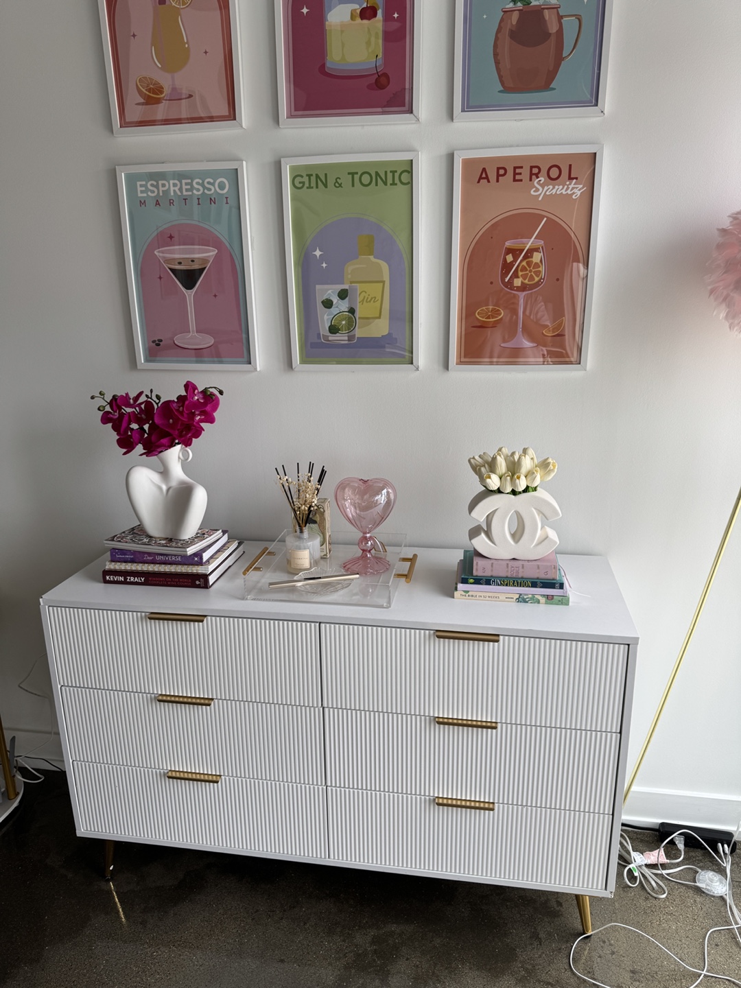White Dresser with Gold Accents