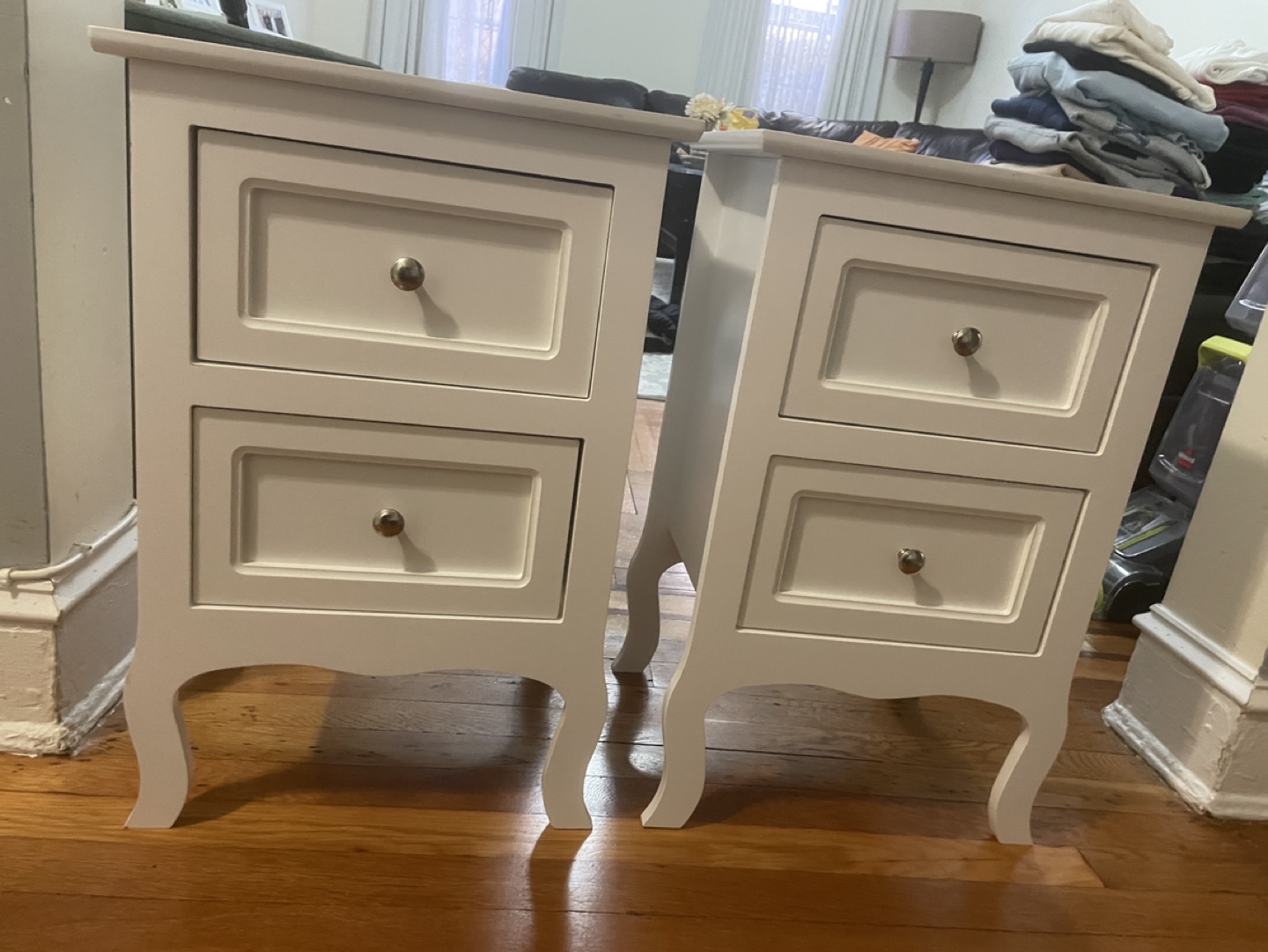 White Nightstands with Two Drawers