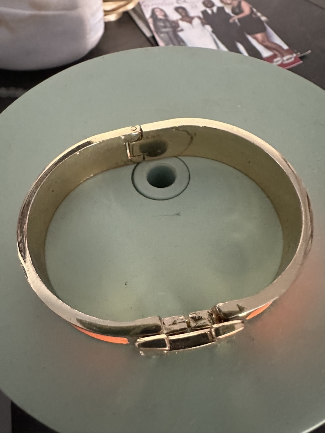 Gold and Orange Enamel Hermes bangle Bracelet - photo 2
