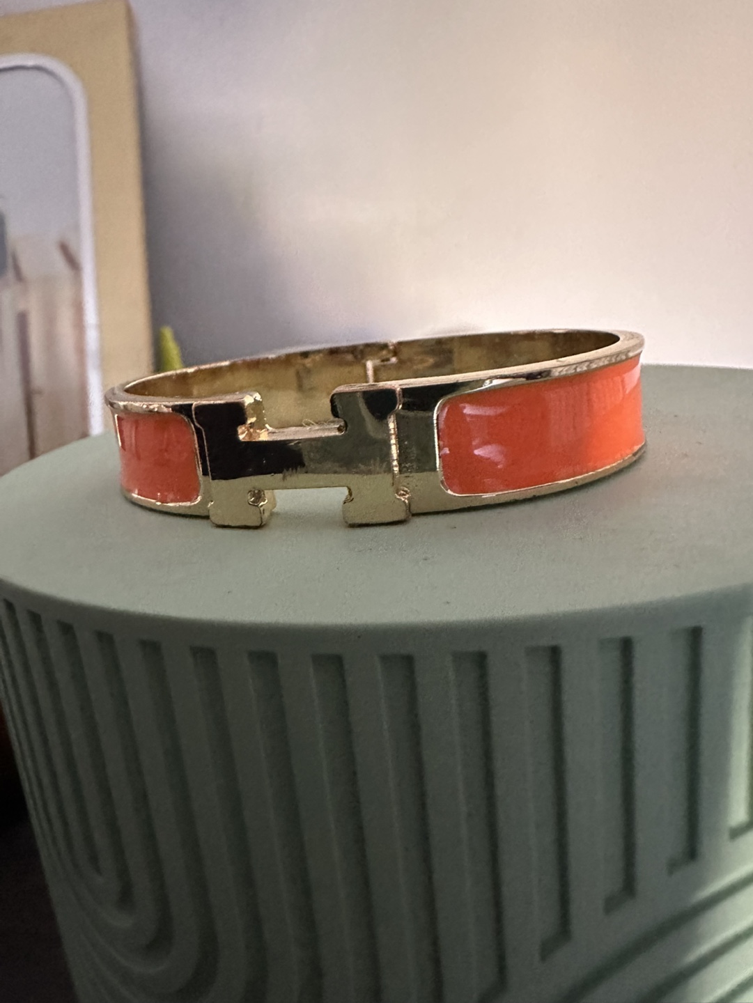Gold and Orange Enamel Hermes bangle Bracelet