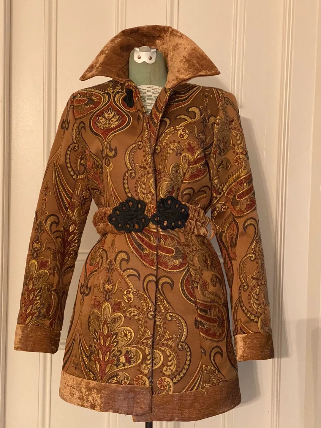Tapestry Gold & Brown Coat w Belt image indicator(2)