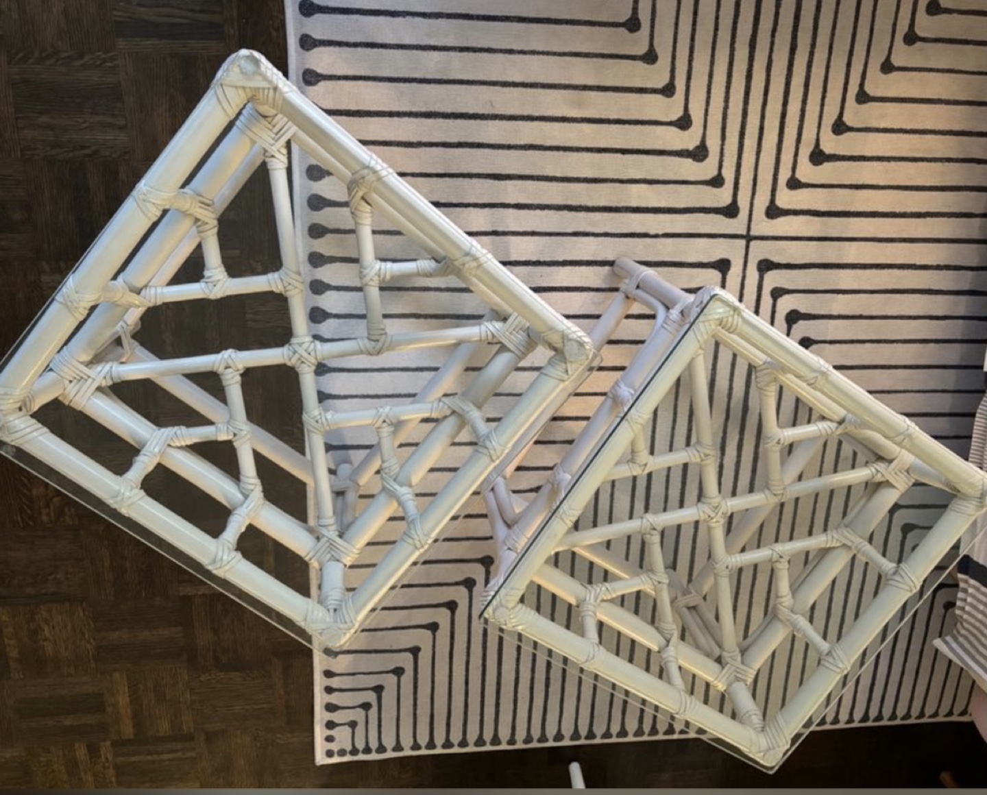 Set of 2 Bamboo/Rattan & Glass Side Tables