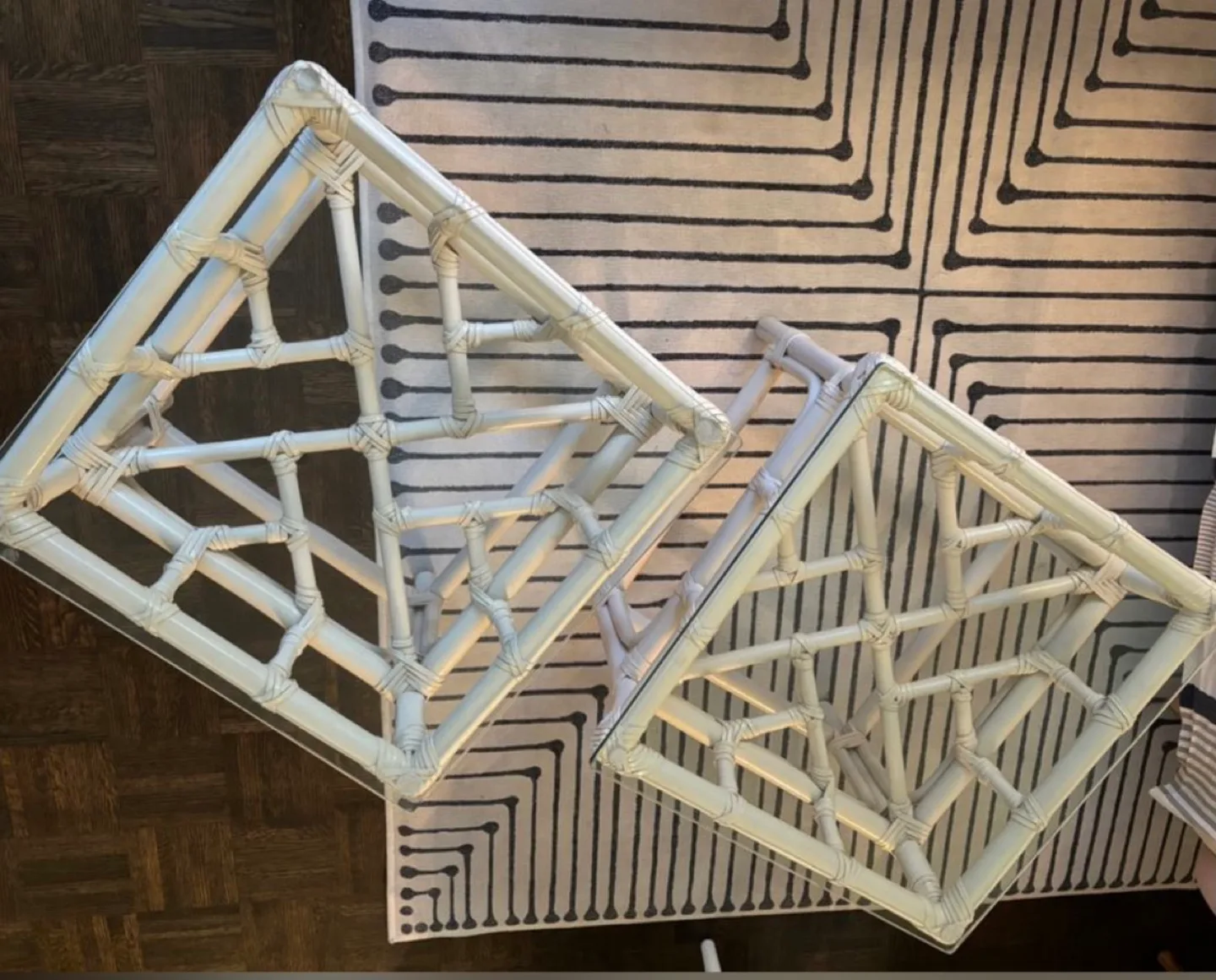 Set of 2 Bamboo/Rattan & Glass Side Tables thumbnail