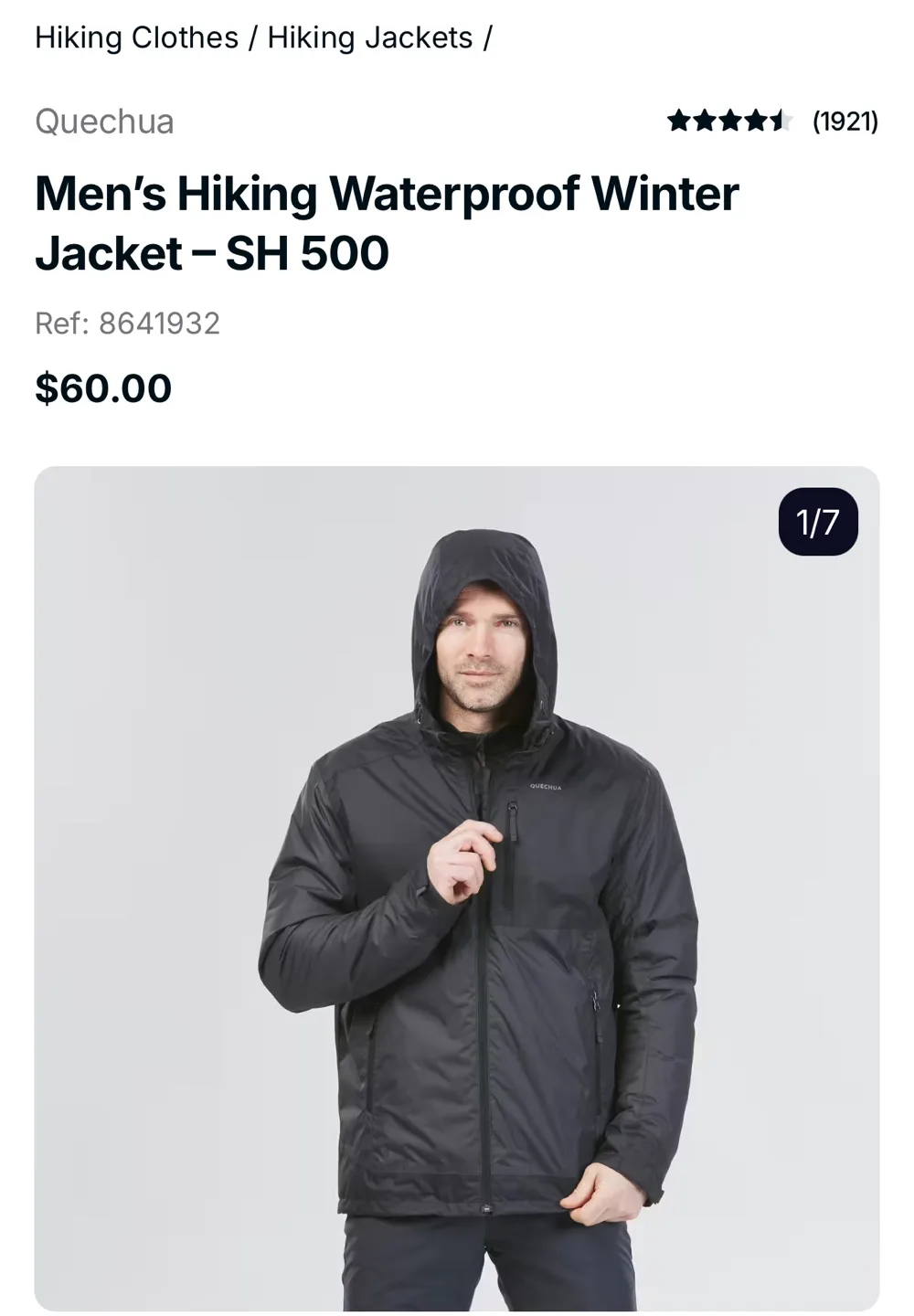 Decathlon Men's Winter/Hiking Jacket - XL size thumbnail