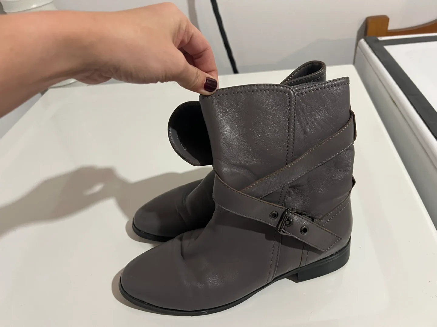 Gray Leather Buckle Boots image indicator(2)