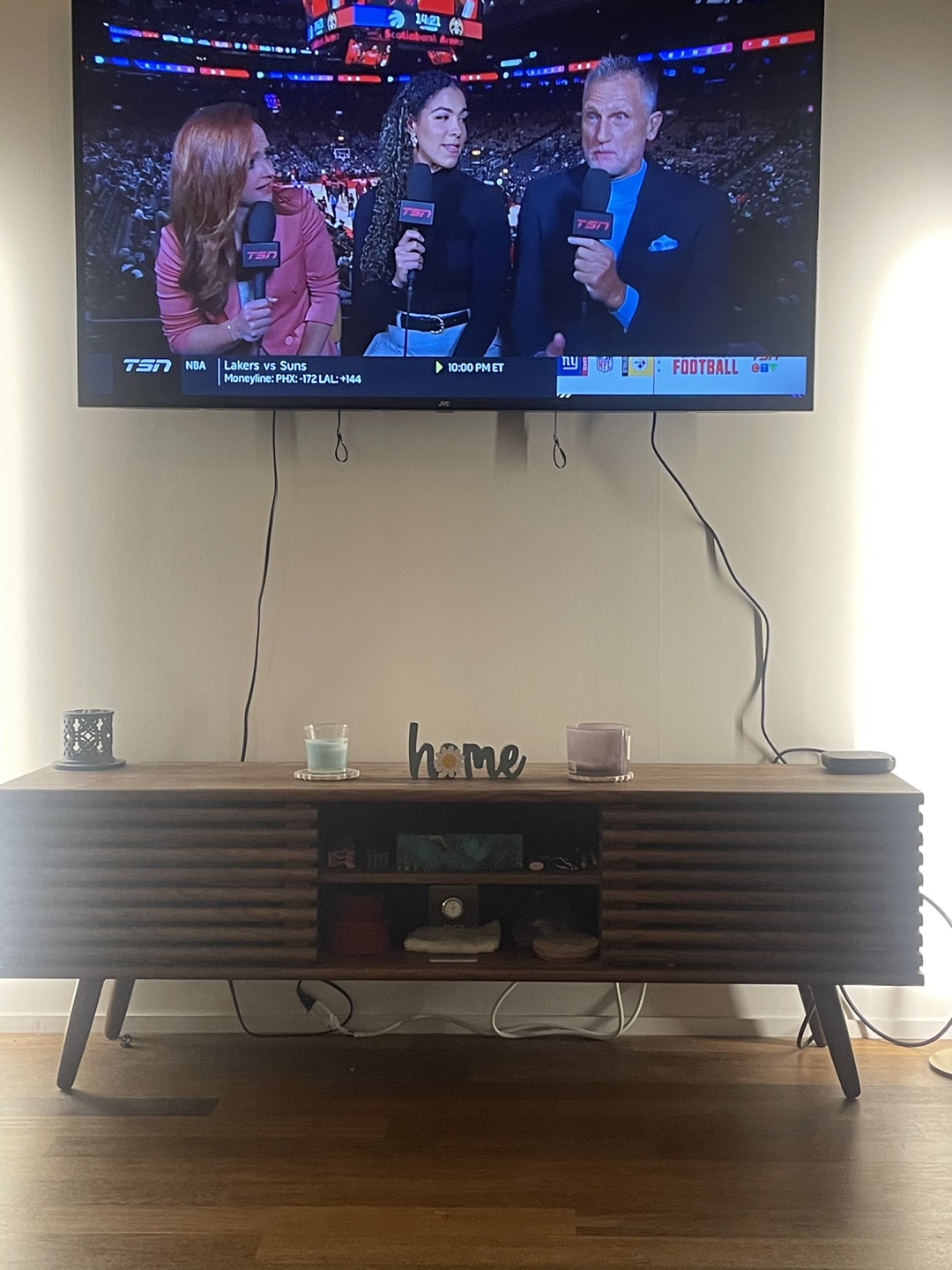 Wood Modern TV stand - used like new - photo 2