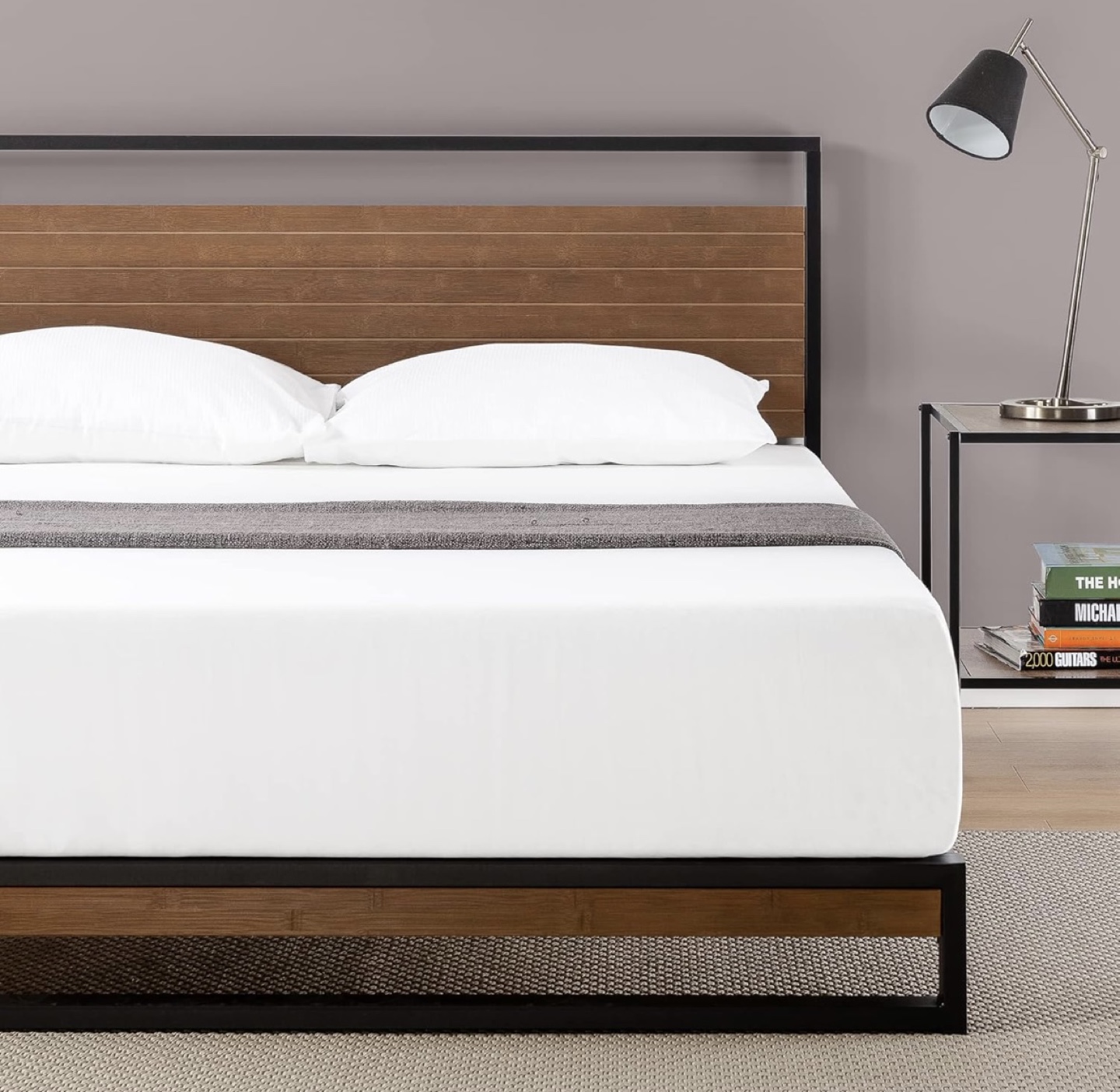 Queen Size Platform Bed Frame with Wooden Headboard - photo 4