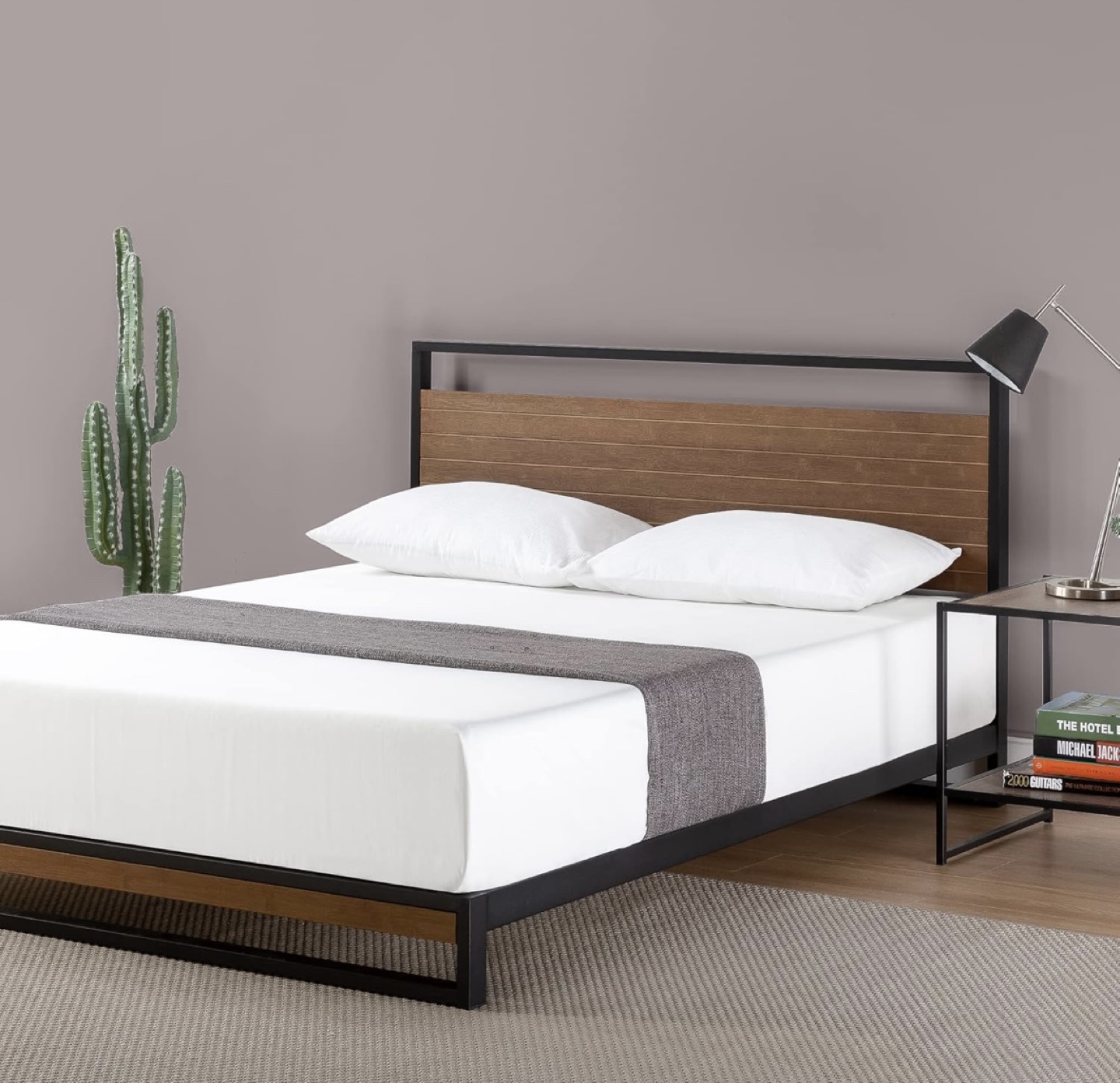 Queen Size Platform Bed Frame with Wooden Headboard - photo 2