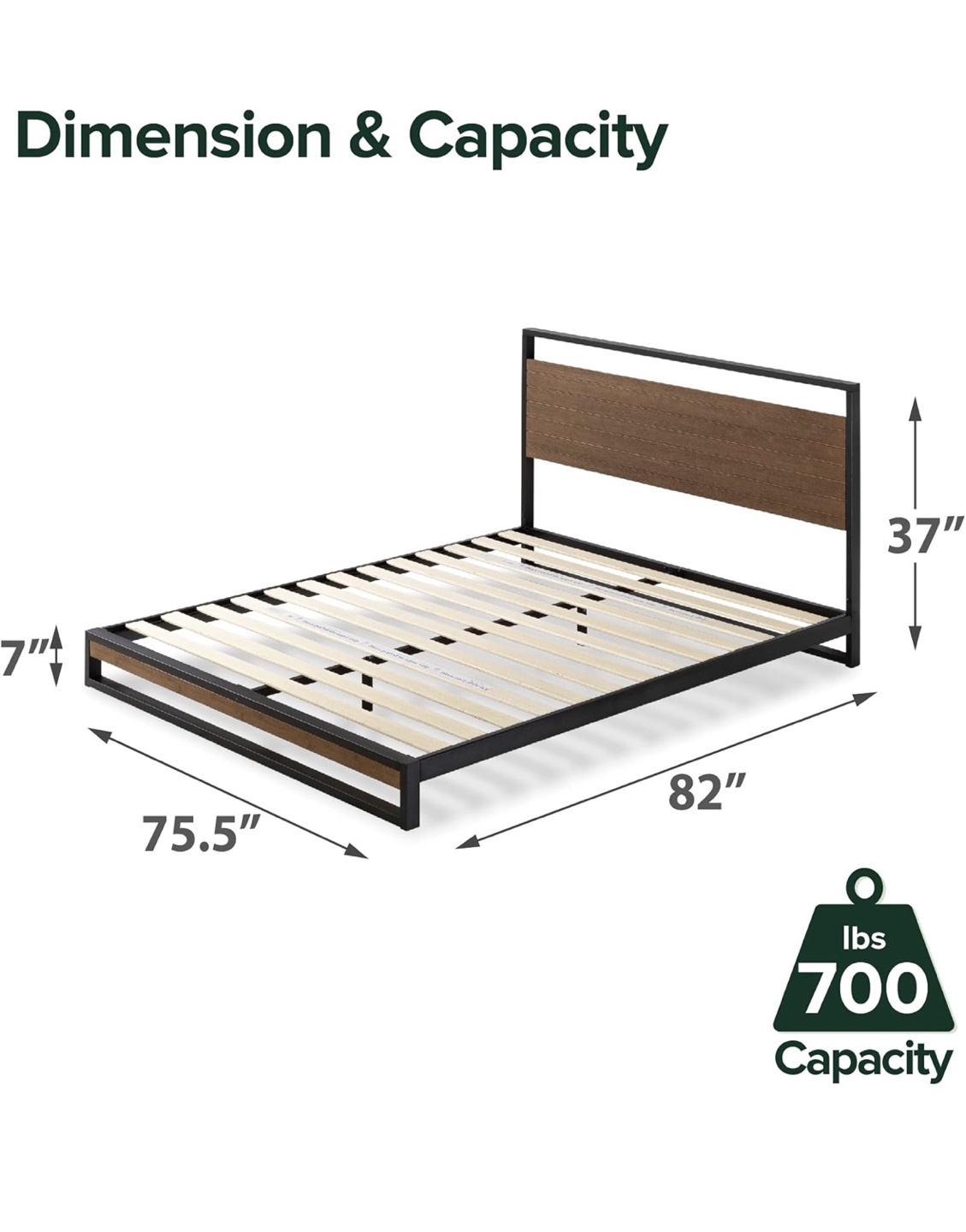Queen Size Platform Bed Frame with Wooden Headboard