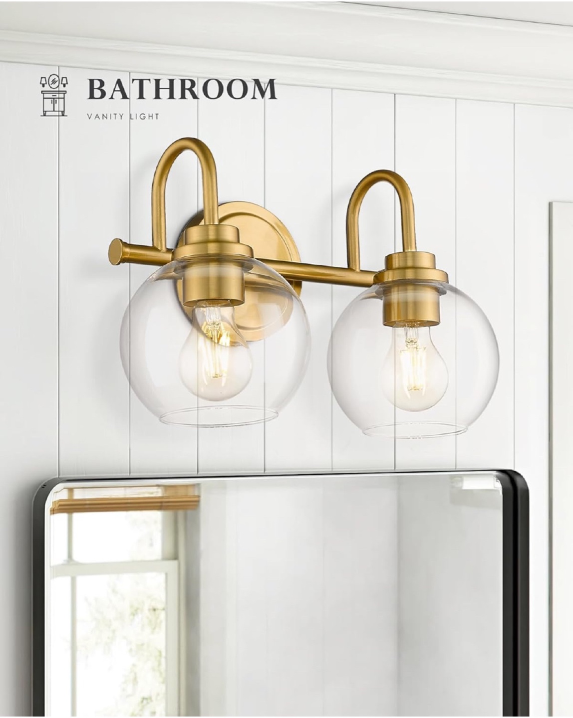 Gold Bathroom Vanity Light Fixture with Clear Glass Globes