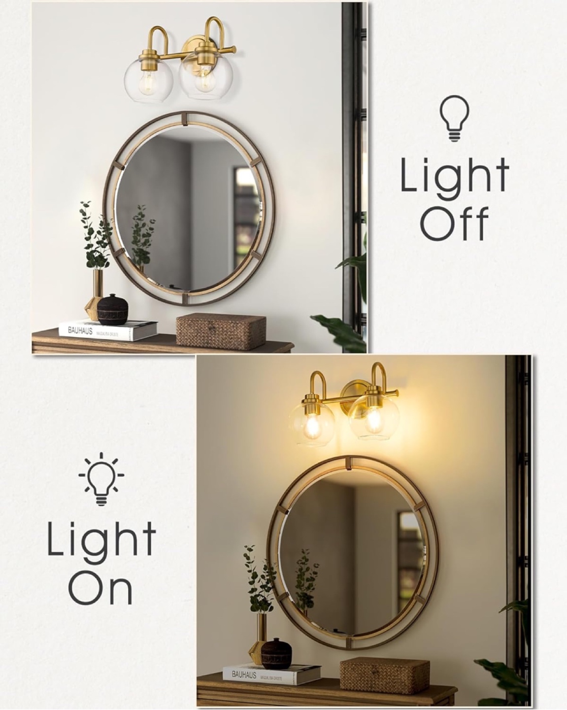 Gold Bathroom Vanity Light Fixture with Clear Glass Globes - photo 3