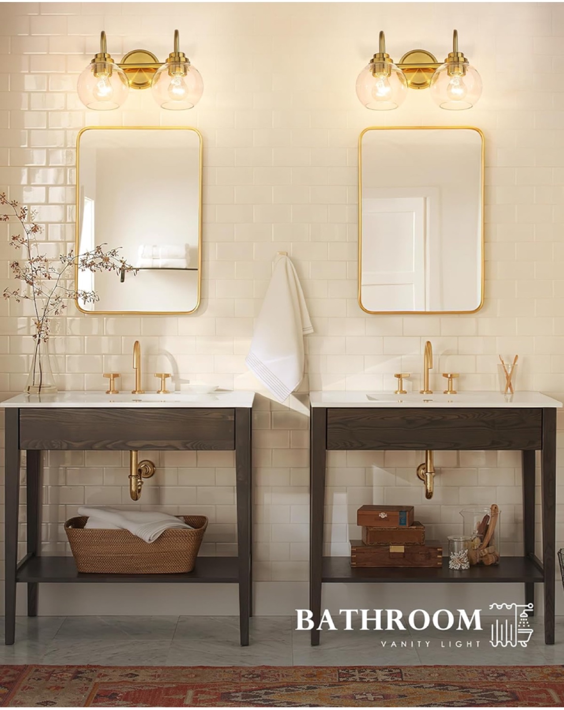 Gold Bathroom Vanity Light Fixture with Clear Glass Globes - photo 5
