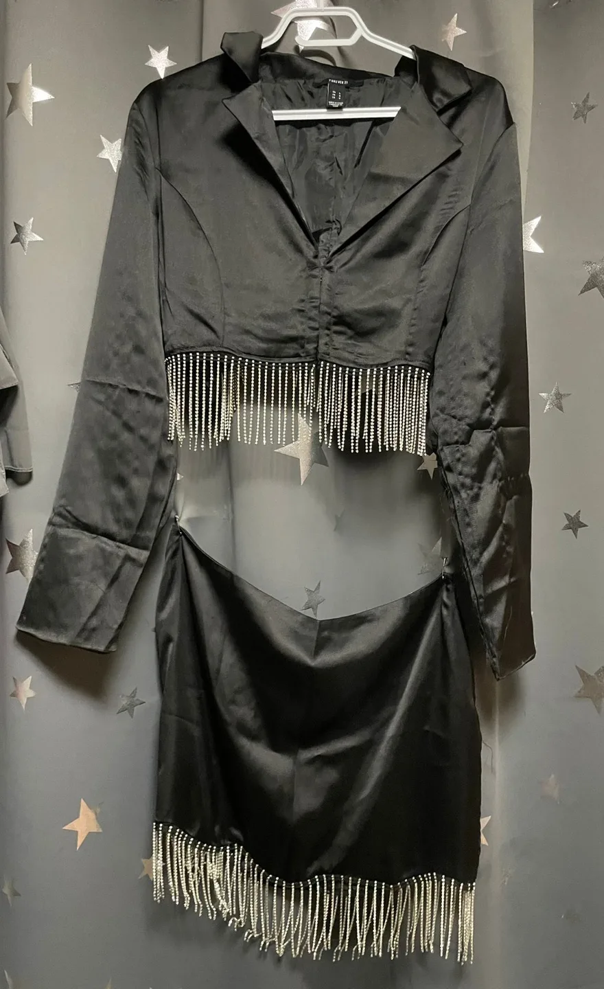 Black Blazer & Skirt Set with Rhinestone Fringe image indicator(2)