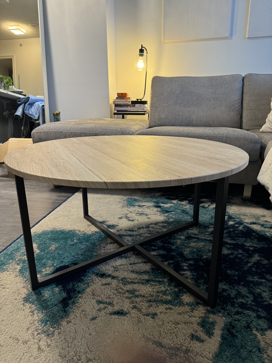 Round Coffee Table with Black Metal Frame