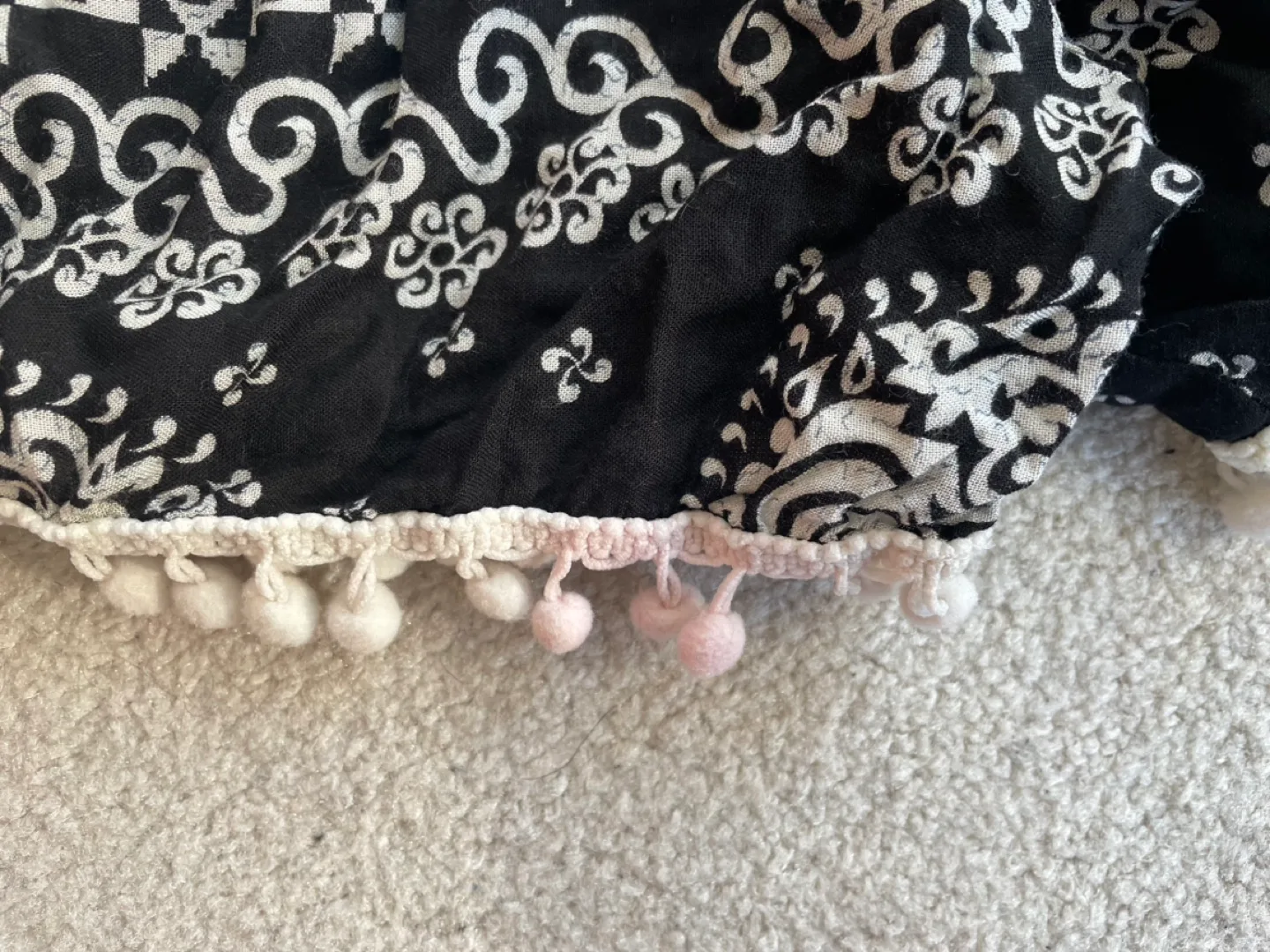 Black and White Elephant Print Shorts with Pom Poms image indicator(5)