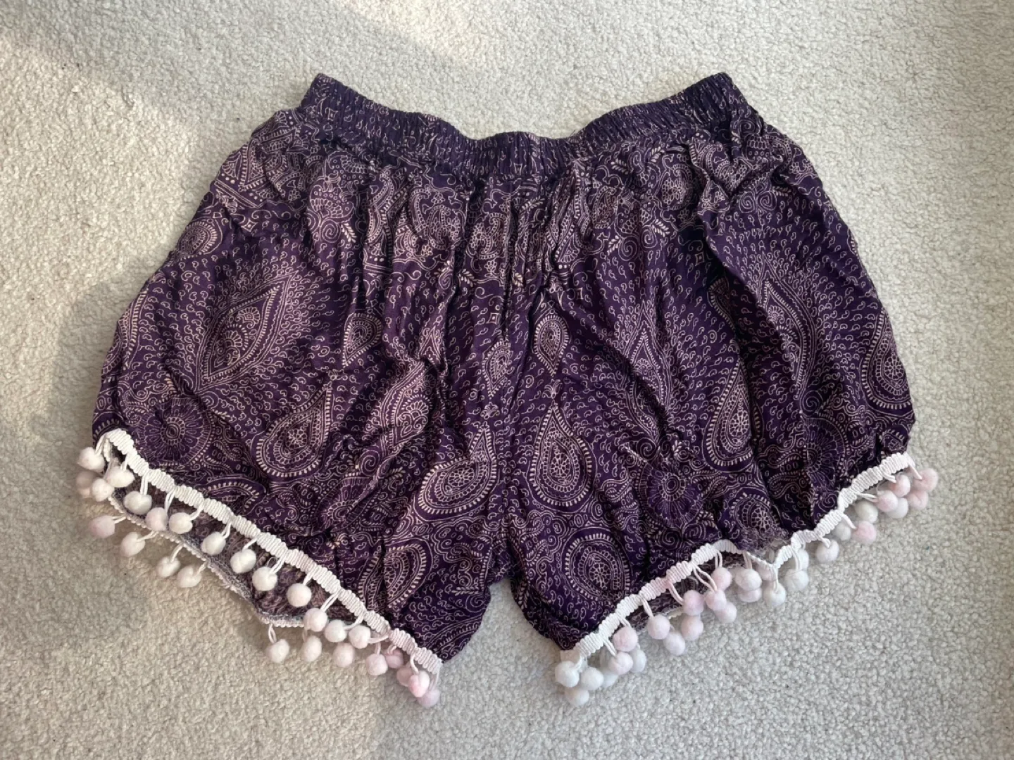 Black and White Elephant Print Shorts with Pom Poms image indicator(3)