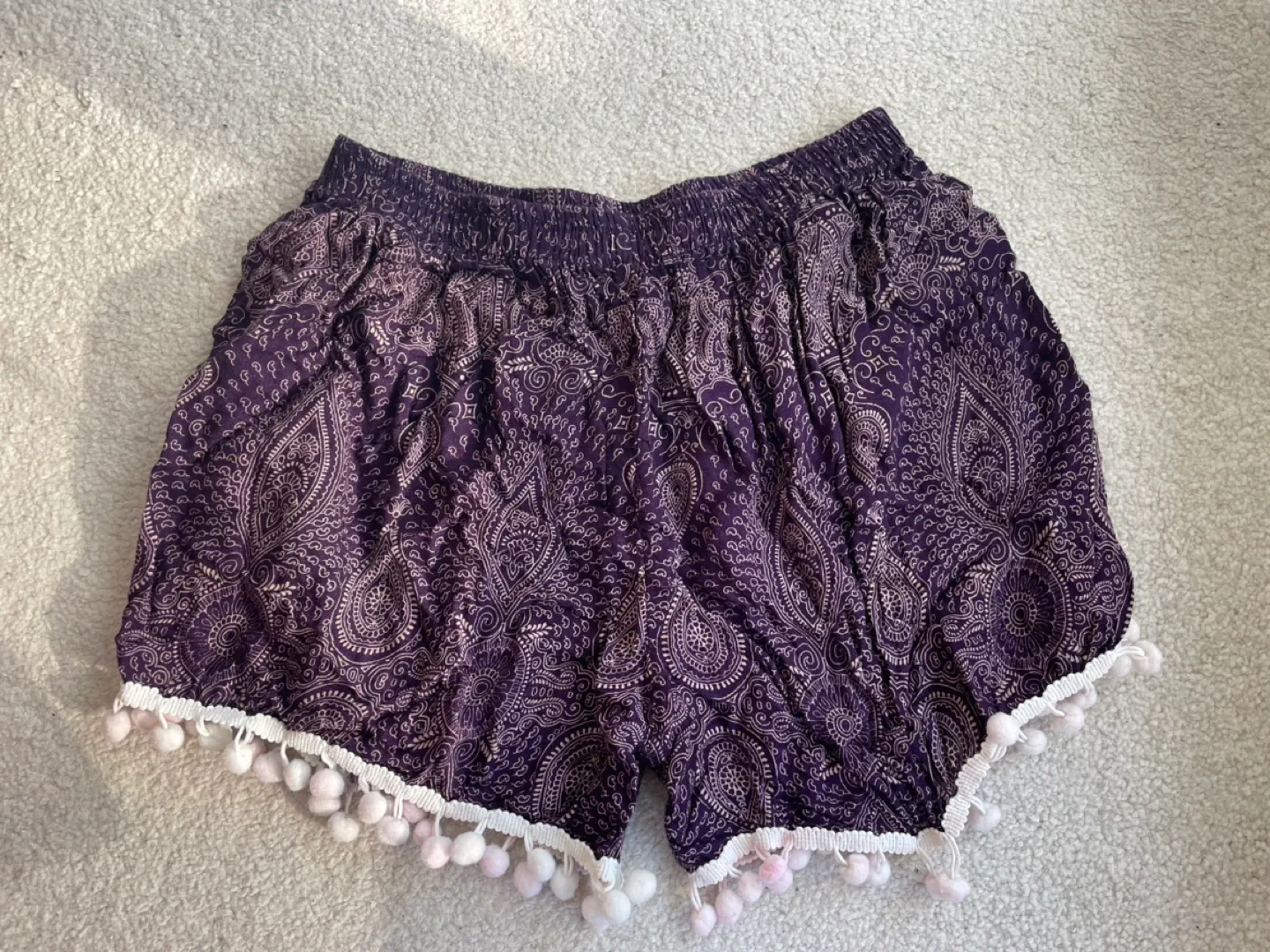 Black and White Elephant Print Shorts with Pom Poms image indicator(4)