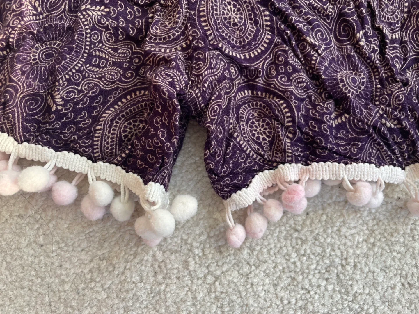 Black and White Elephant Print Shorts with Pom Poms image indicator(6)