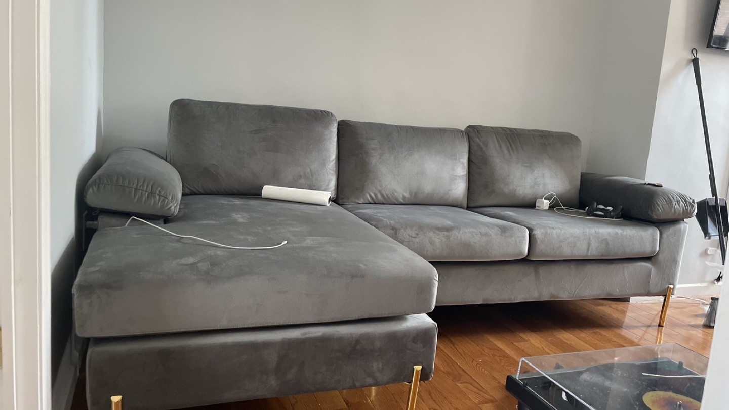 Grey Sectional Sofa with Gold Legs