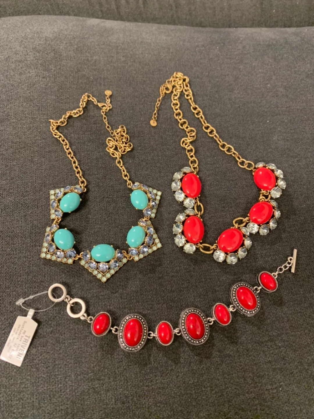 Red and Turquoise Stella & Dot Statement Necklaces and Bracelet thumbnail